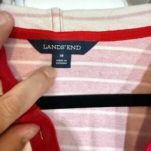 Lands' End Red and White Striped Shirt with Red Trim